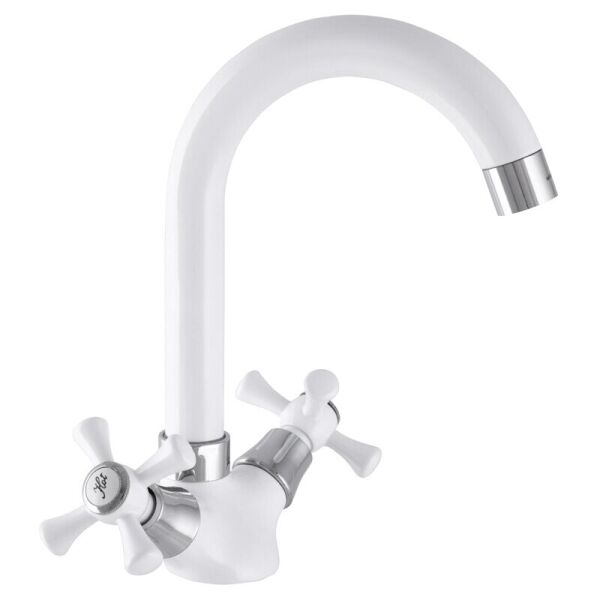 

Кран кухонный двухрукояточный MIXXUS Omega MI2767 белый силумин 64557