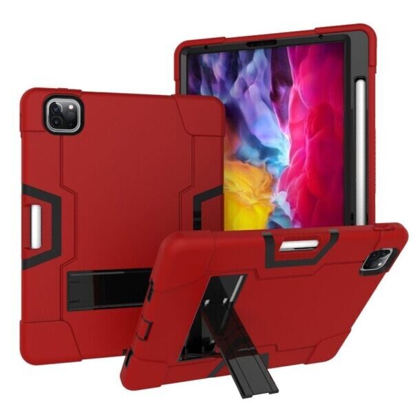 

Защитный чехол Deexe Color Kickstand для Apple iPad Pro 12.9 (2020) / iPad Pro 12.9 (2021) - Red / Black