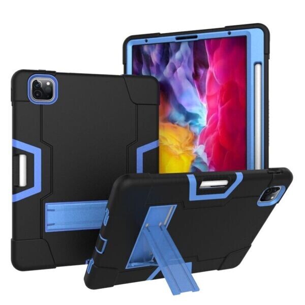 

Защитный чехол Deexe Color Kickstand для Apple iPad Pro 12.9 (2020) / iPad Pro 12.9 (2021) - Black / Baby Blue