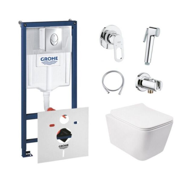 

Набор инсталляции 5 в 1 GROHE Rapid SL 38721001 с унитазом Q-TAP Crow QT05335170W и смесителем GROHE