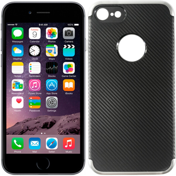 

Чехол Carbon fiber with Metal bumper для iPhone 6S/6 Silver (19546)