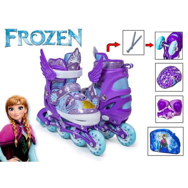 

Ролики детские комплект Disney Frozen Фроузен 30-33 Фиолетовый Колесо светится Защита + Шлем Перестановка колес