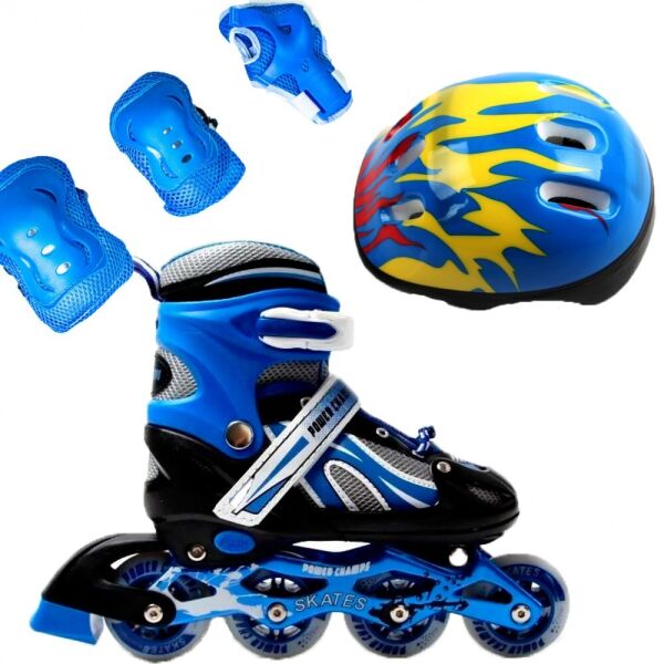 

Роликовые коньки Ролики детские раздвижные Champ Combo Ecoline - переднее светиться (Защита + Шлем) 30-33, Синий (2T3017E)