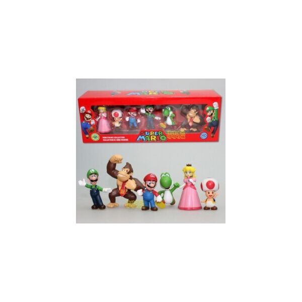 

Super Mario Bros, набор из 6 предметов Марио Луиджи Йоши Шампиньон Конг Данс 3-8 см