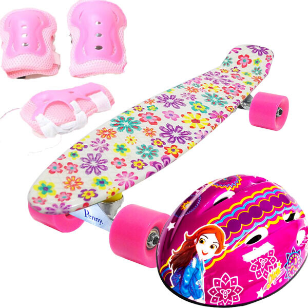 

Скейт Penny Style 22" Combo Набор (защита + шлем) светящиеся Flovers Mix ОКА (2T2034)