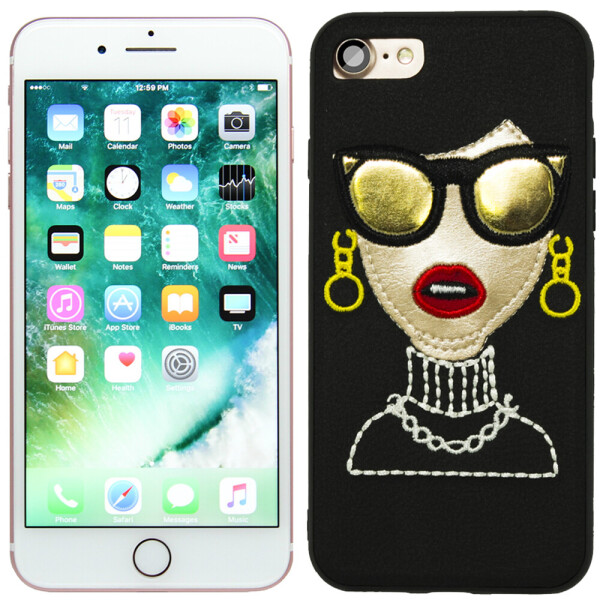 

Чехол накладка Diliana Girl with glass для iPhone 7/8 черная (18703)