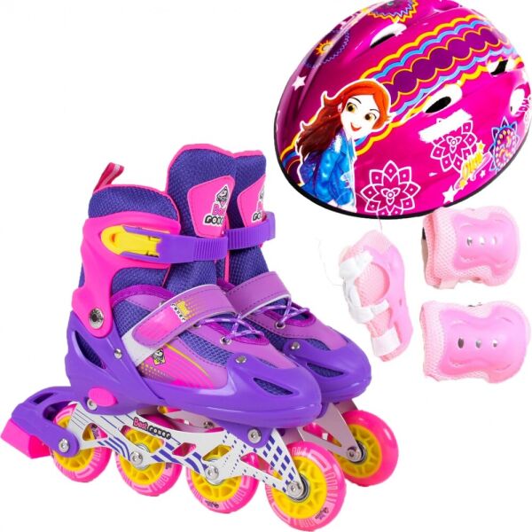 

Ролики детские раздвижные Набор Magic Disney 2020, 34-37 OKA Pink Защита + Шлем