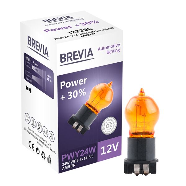 

Галогеновая лампа Brevia PWY24W 12V 24W WP3,3x14,5 / 4 AMBER Power + 30% CP