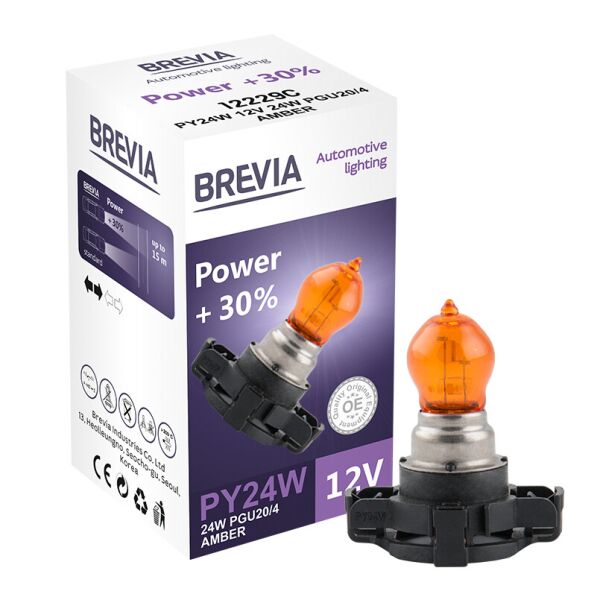

Галогеновая лампа Brevia PY24W 12V / 24V PGU20 / 4 AMBER Power + 30% CP