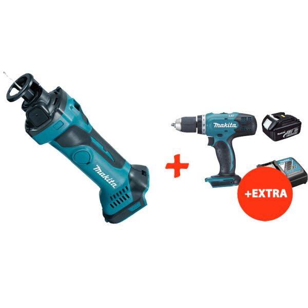 

Аккумуляторный фрезер по гипсокартону Makita DCO180Z+аккумуляторная дрель-шуруповерт Makita DDF453RFX7