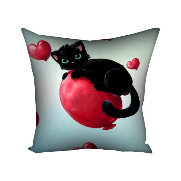 

Подушка с принтом Presentville Черный котик на красном шарике 40x40 см