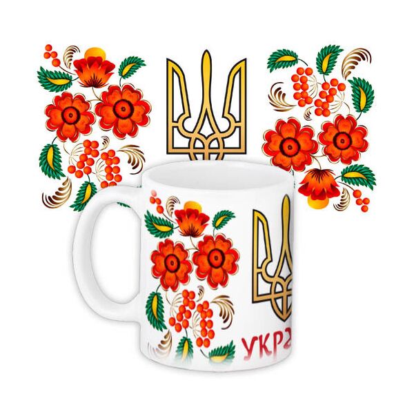 

Кружка с принтом Presentville Герб України с цветами 330 мл