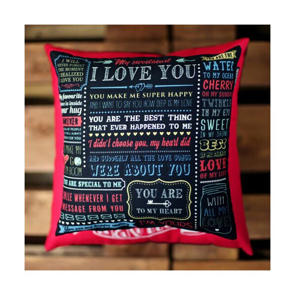 

Подушка с принтом Presentville I love you на черном фоне 30x30 см