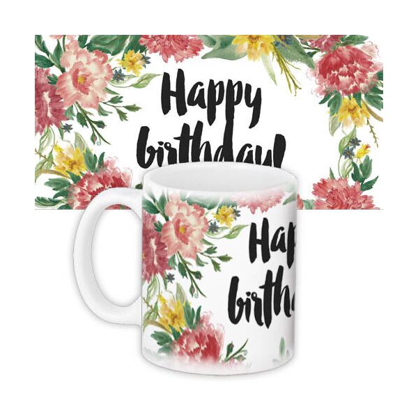 

Кружка с принтом Presentville Happy birthday цветы 330 мл