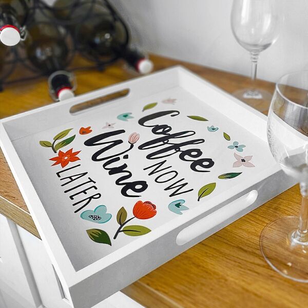 

Поднос деревянный с принтом Presentville Coffee now wine later 33х33х4 см