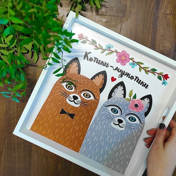 

Поднос деревянный с принтом Presentville Котики-муркотики 33х33х4 см