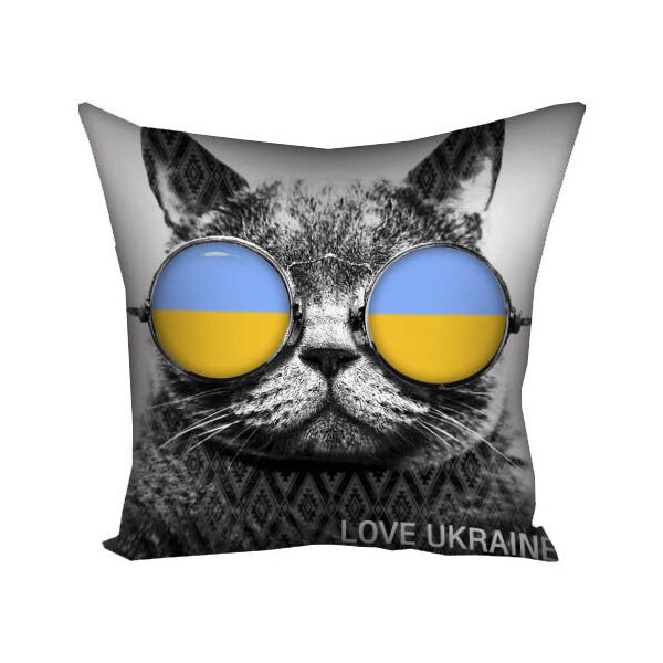 

Подушка с принтом Presentville Кот в очках Love Ukraine 50x50 см