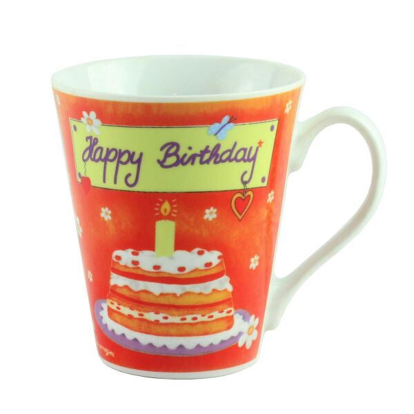 

Кружка фарфор "Happy Birthday", оранжевая
