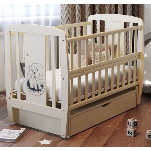 

Кровать Babyroom Собачка маятник, ящик, откидной бок бук слоновая кость