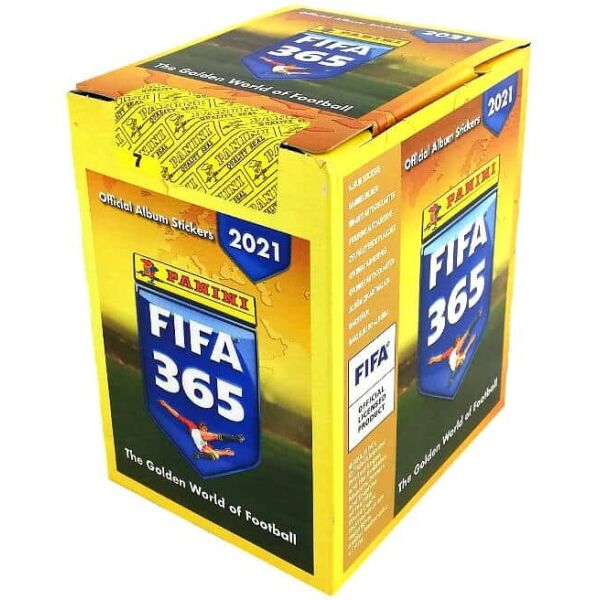 

Коробка с 50-ю пакетиками наклеек Panini FIFA 365 2021