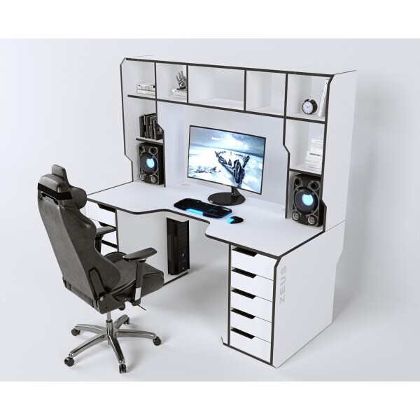 

Геймерский эргономичный стол ZEUS™ Viking-3S, 160х85 (80) см, белый/черный