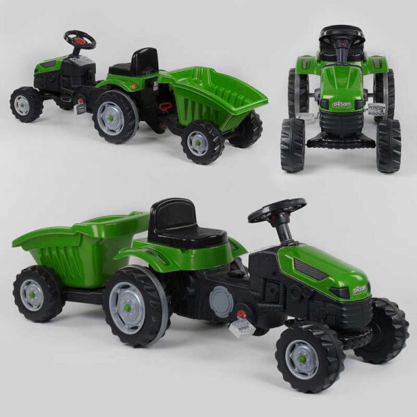 

Трактор педальный с прицепом Pilsan 07-316 GREEN (1) клаксон на руле, сидение регулируемое, задние колеса с резиновыми накладками, в коробке