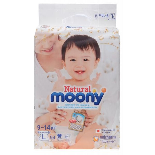 

Подгузники Moony Natural L (9-14 кг), 54 шт.