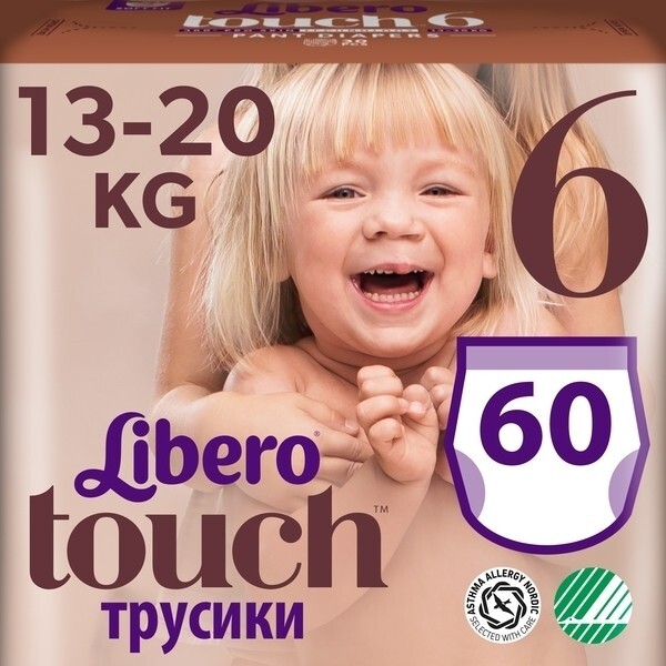 

Набор подгузников-трусиков Libero Touch Pants 6 (13-20 кг), 60 шт. (2 уп. по 30 шт.)