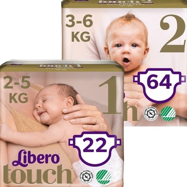 

Набор подгузников Libero Touch 1 (2-5 кг), 22 шт. + Touch 2 (3-6 кг), 64 шт.
