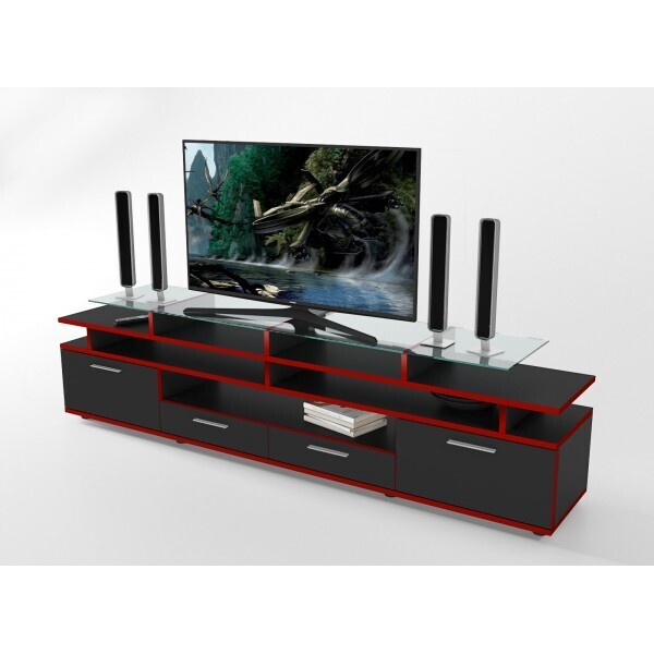 

Тумба для ТВ ";Comfy Home"; Cinema черный/красная кромка