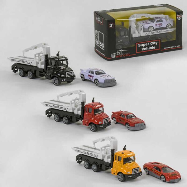 

Эвакуатор металлопластик 2214-7 A (288/2) 3 вида, инерция, 2 машинки, в коробке