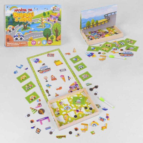 

Магнитная игра 35793 "Веселье в пути" (12) на русском языке "Fun Game" 68 элементов, магнитные пазлы, маркер, магнитная доска