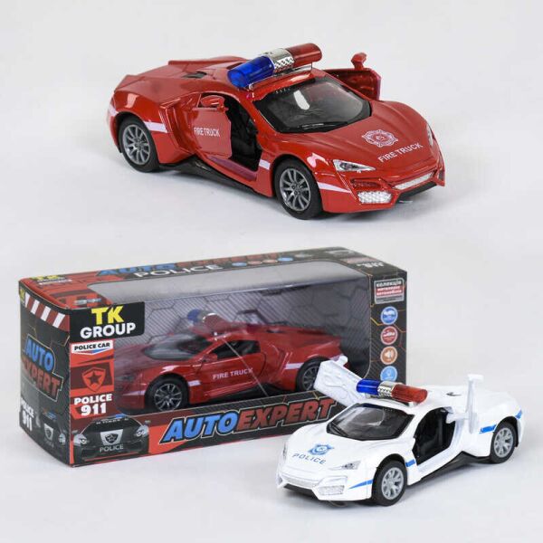 

Машина металлопластик P 83068 (96/2) "Auto Expert", 2 цвета, свет, звук, инерция, открываются двери, в коробке
