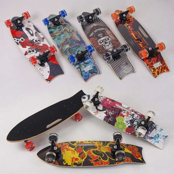 

Скейт С 32026 (6) 6 видов, дека с ручкой, доска=70см, колёса PU СВЕТЯЩИЕСЯ, d=6см