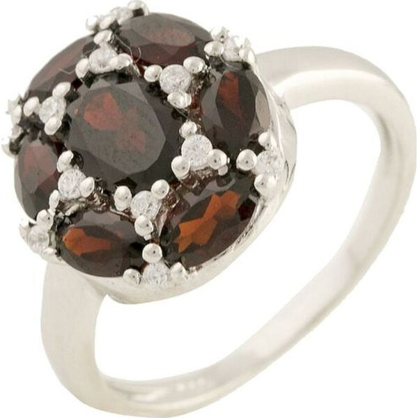 Кольцо из серебра с гранатами и куб. циркониями, размер 18 (1553998)