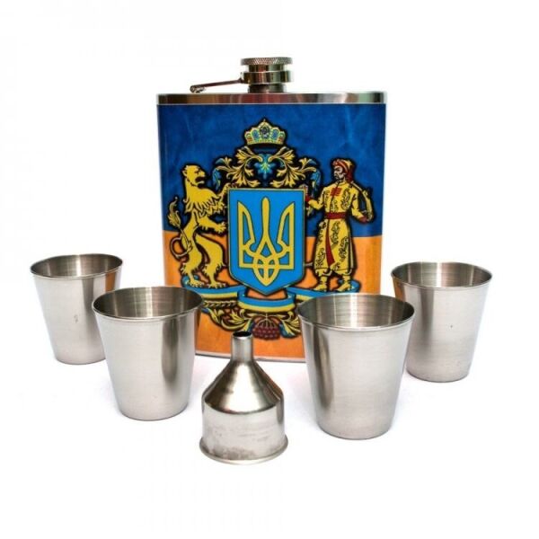 

Украинские набор фляга, стопки, лейка Handmade Желто-синий