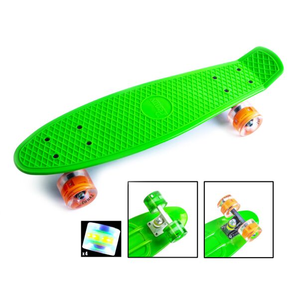 

Скейтборд "Penny Board Light", Зеленый цвет, усиленный пластик, светящиеся колеса