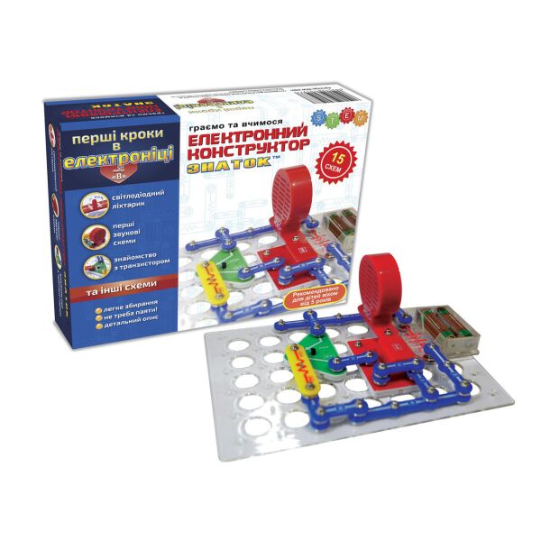 

Электронный конструктор Знаток Первые шаги в электронике Kiddisvit (15 схем В) арт. 061