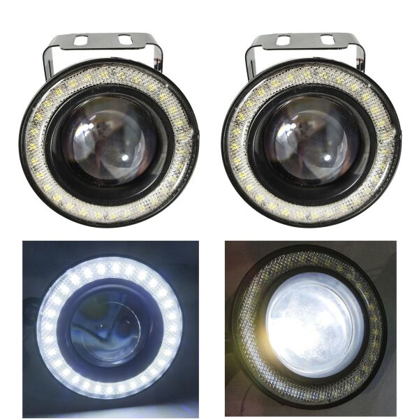 

LED фары-линзы! Светящийся ободок габарит + фара с оптической линзой 20W. 7000K. R500