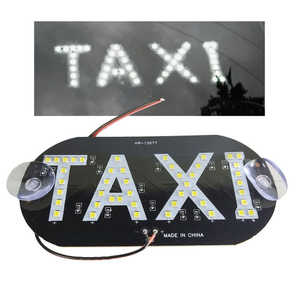 Акция на Знак ТАКСИ под стекло светящийся, TAXI на присосках с подсветкой. 14*7 см от Allo UA