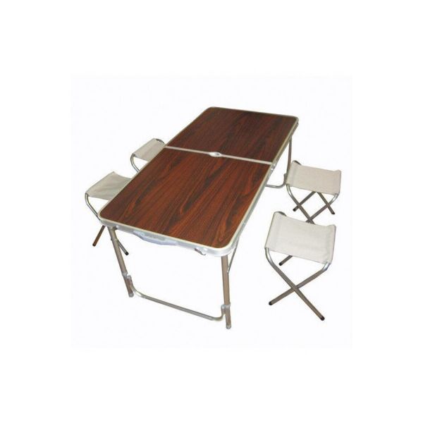 

Складной стол для пикника 120 х 60 см 4 стула, Folding Table, кемпинговый стол коричневый