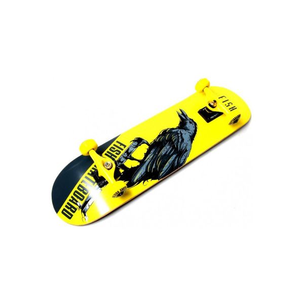 

СкейтБорд деревянный Fish Skateboard Ворон с рисунком, с усиленной подвеской