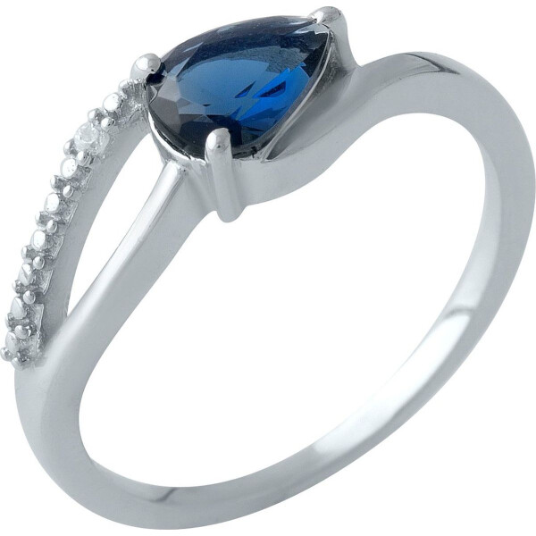 Кольцо из серебра с куб. цирконием и сапфиром (синт.), размер 18 (1700502)