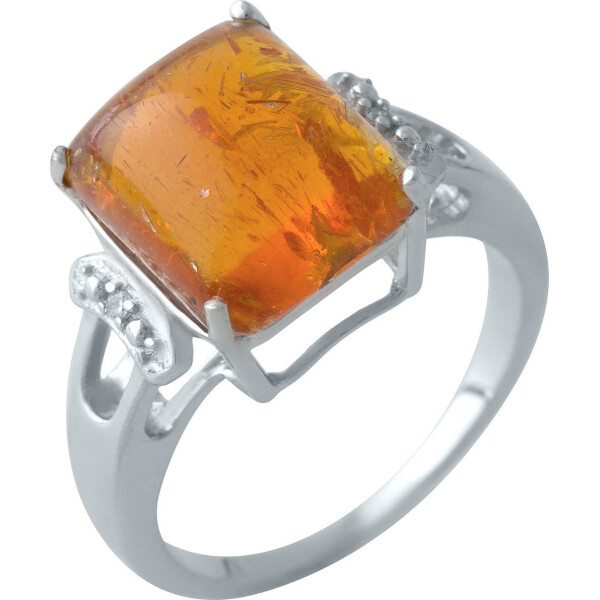 Кольцо из серебра с куб. циркониями и янтарем, размер 17.5 (1702183)