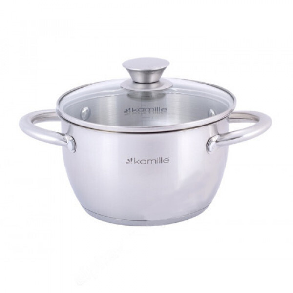 

Кастрюля Kamille, с крышкой, полые ручки, нержавеющая сталь, 1.5 л, хром