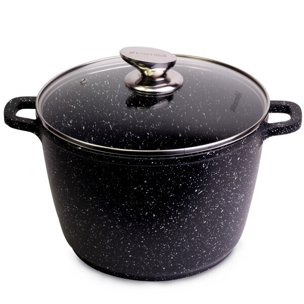 

Кастрюля Kamille, с крышкой, глубокая, антипригарное покрытие чёрный мрамор, алюминий, 6.2 л, черный
