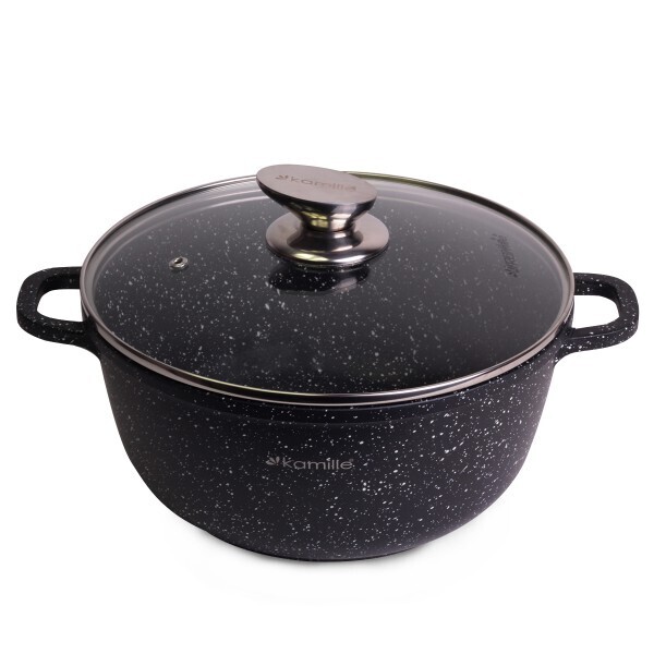 

Кастрюля Kamille, с крышкой, антипригарное покрытие чёрный мрамор, алюминий, 6.5 л, черный