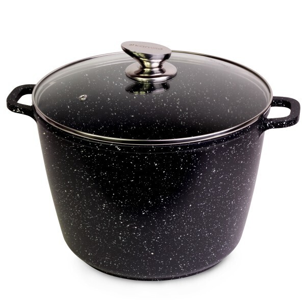 

Кастрюля Kamille, с крышкой, глубокая, антипригарное покрытие чёрный мрамор, алюминий, 10 л, черный