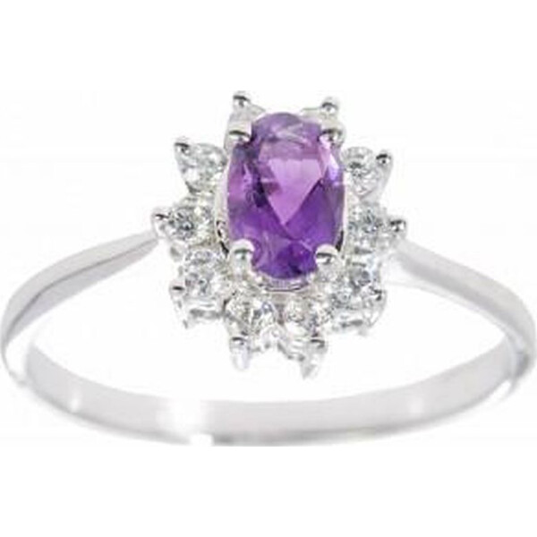 

Кольцо из серебра с аметистом и куб. циркониями, размер 16 (1716657)