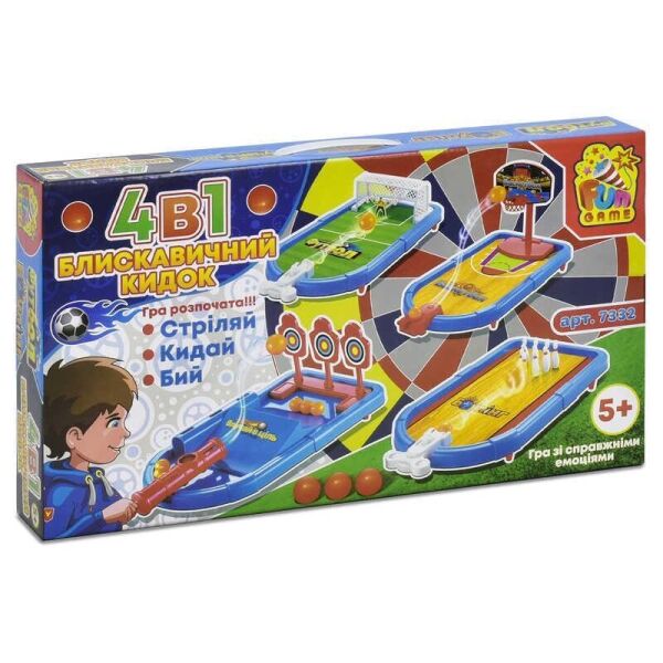 

Настольная игра Блискавичний кидок 4 в 1 7332 (9) FUN GAME, (Украина)